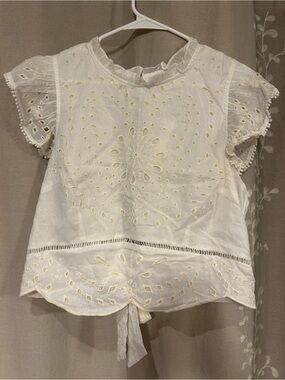 Anthropologie White Eyelet Embroidered Cotton Blouse